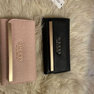 GUESS Dual Wallet Set in Pink and Black with Gold Accents
